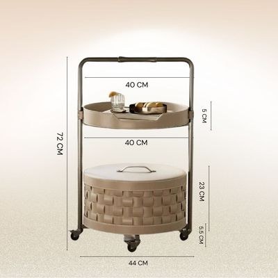 Moda Leather Accent Side Table/ Storage Cart On Wheels- Beige By Quesera L44 cm x W40 cm x H72 cm - Beige - Image 3