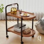 2 Tier Wooden Utility Trolley By Quesera L60 cm x W40 cm x H68 cm - Brown