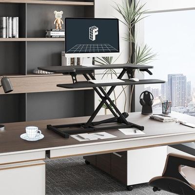 Flexispot Modern 35 Inch Height Adjustable Sit to Stand-up Desk with Keyboard Trey, Ergonomic 2-Tier Computer Workstation Desk Ideal for Home and Office - Black - Image 2