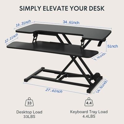 Flexispot Modern 35 Inch Height Adjustable Sit to Stand-up Desk with Keyboard Trey, Ergonomic 2-Tier Computer Workstation Desk Ideal for Home and Office - Black - Image 3