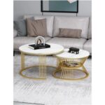 Round Nesting Coffee Table, Durable Steel Base Center Table Set of 2, for Living room Balcony Garden Office