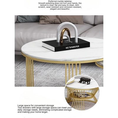 Round Nesting Coffee Table, Durable Steel Base Center Table Set of 2, for Living room Balcony Garden Office - Image 3