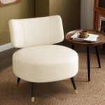 Single Chair, Upholstered Leather Accent Chair, Modern Armless Wide Seat Reading Chair, Cozy Lazy Chair for Living room Bedroom Office Corner