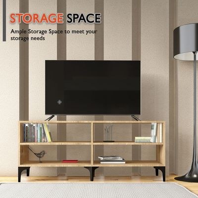 Mahmayi Modern TV Stand with 4 Open Shelves, Monitor and TV Stand for Home and Office, PC Desk Stand Monitor Riser for Keyboard Storage, Laptop, Printer - Light Imperia - Image 5
