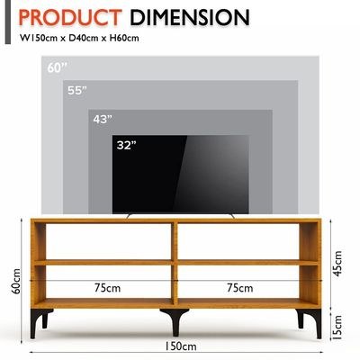 Mahmayi Modern TV Stand with 4 Open Shelves, Monitor and TV Stand for Home and Office, PC Desk Stand Monitor Riser for Keyboard Storage, Laptop, Printer - Light Walnut - Image 3
