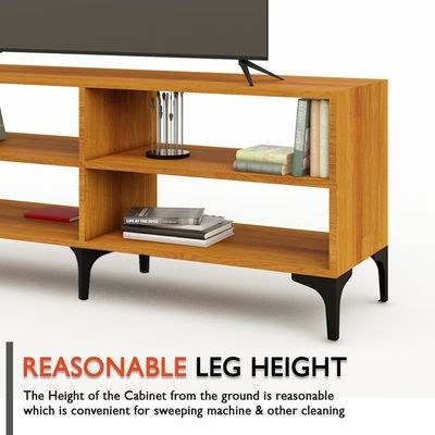 Mahmayi Modern TV Stand with 4 Open Shelves, Monitor and TV Stand for Home and Office, PC Desk Stand Monitor Riser for Keyboard Storage, Laptop, Printer - Light Walnut - Image 4