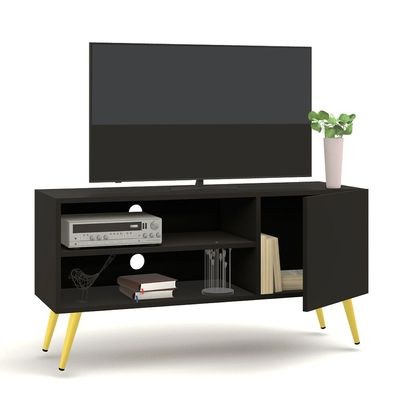 Mahmayi Modern TV Stand and Coffee Table with 2 Storage Cabinet and 1 Storage Door Monitor Stand for Home, Office, Laptop, Printer, and TV Screen - Black