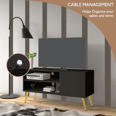Mahmayi Modern TV Stand and Coffee Table with 2 Storage Cabinet and 1 Storage Door Monitor Stand for Home, Office, Laptop, Printer, and TV Screen - Black - Image 2