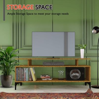 Mahmayi Modern Multipurpose Wooden Media Console with Storage Shelves Ideal for Living Room, Bedroom and Office - Zabrano - Image 5