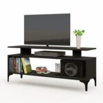 Mahmayi Modern Multipurpose Wooden Media Console with Storage Shelves Ideal for Living Room, Bedroom and Office - Black