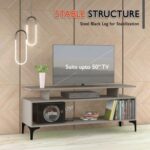 Mahmayi Modern Multipurpose Wooden Media Console with Storage Shelves Ideal for Living Room, Bedroom and Office - Light Grey