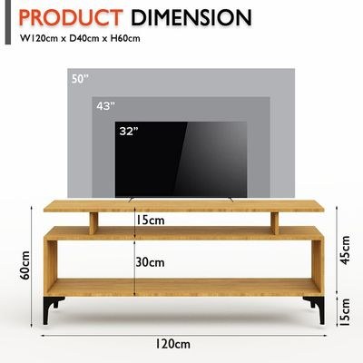 Mahmayi Modern Multipurpose Wooden Media Console with Storage Shelves Ideal for Living Room, Bedroom and Office - Light Walnut - Image 3