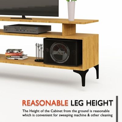 Mahmayi Modern Multipurpose Wooden Media Console with Storage Shelves Ideal for Living Room, Bedroom and Office - Light Walnut - Image 4