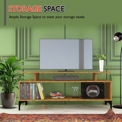 Mahmayi Modern Multipurpose Wooden Media Console with Storage Shelves Ideal for Living Room, Bedroom and Office - Light Walnut - Image 5