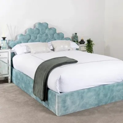Geometric W 200 x L 200 Super King Upholstered Bed -Blue With 1-Year Warranty