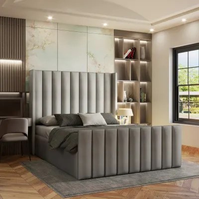 Lined W 140 x L 200 Queen Upholstered Wingback Bed -Silver With 1-Year Warranty - Image 2