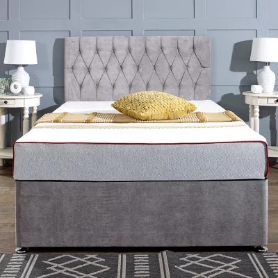 Little W 120 x L 200 Single Upholstered Diamond Divan Bed -Silver With 1-Year Warranty