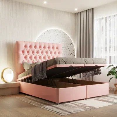 Premium W 150 x L 200 Queen Upholstered Chesterfield Ottoman Divan Bed -Pink With 1-Year Warranty - Image 3