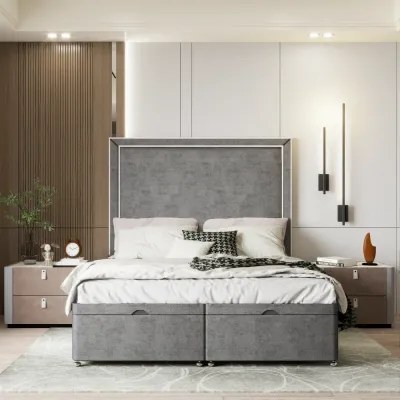 Premium W 200 x L 200 Super King Upholstered Piping Ottoman Divan Bed -Silver With 1-Year Warranty - Image 3