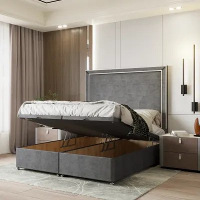 Premium W 200 x L 200 Super King Upholstered Piping Ottoman Divan Bed -Silver With 1-Year Warranty - Image 4