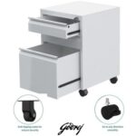 Godrej 3 Drawer White Mobile Storage Unit for Office and Home Organization