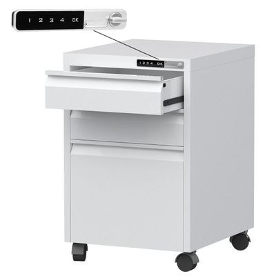 Godrej Mobile 3 Drawer File Cabinet with Advanced Touch Screen Digital Lock for Office Security White