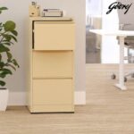 Godrej 3 Drawer Steel Filing Cabinet with Secure Lock, Heavy-Gauge Steel, and Beige Powder-Coated Finish