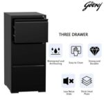 Godrej 3 Drawer Steel Filing Cabinet with Secure Lock, Heavy-Gauge Steel, and Black Powder-Coated Finish