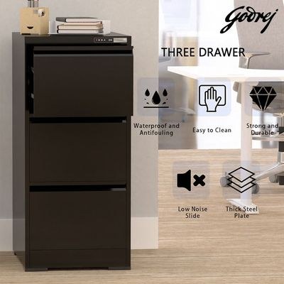 Godrej 3 Drawer Digital Filing Cabinet with Touch Screen Lock, Heavy-Duty Steel, and Scratch-Resistant Black Finish - Image 3