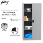 Godrej Full-Height Steel Swing Door Cupboard with Adjustable Shelves, Durable Build, and Grey Finish