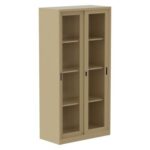 Godrej Glass Sliding Door Steel Bookshelf with Adjustable Shelves, Durable Steel Frame, and Sleek Beige Finish