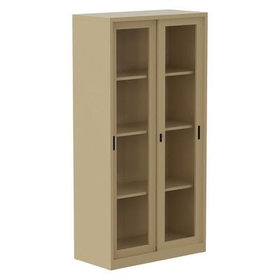 Godrej Glass Sliding Door Steel Bookshelf with Adjustable Shelves, Durable Steel Frame, and Sleek Beige Finish