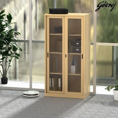 Godrej Glass Sliding Door Steel Bookshelf with Adjustable Shelves, Durable Steel Frame, and Sleek Beige Finish - Image 2