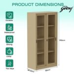 Godrej Glass Sliding Door Steel Bookshelf with Adjustable Shelves, Durable Steel Frame, and Sleek Beige Finish