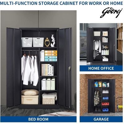 Godrej Steel Wardrobe with Full-Height Design, Centre Partition, Adjustable Shelves, and Black Scratch-Resistant Finish - Image 3