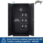Godrej Steel Wardrobe with Full-Height Design, Centre Partition, Adjustable Shelves, and Black Scratch-Resistant Finish