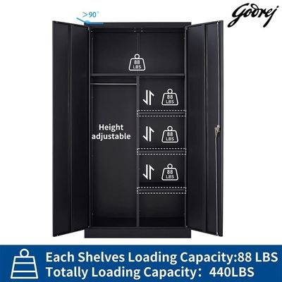 Godrej Steel Wardrobe with Full-Height Design, Centre Partition, Adjustable Shelves, and Black Scratch-Resistant Finish - Image 4