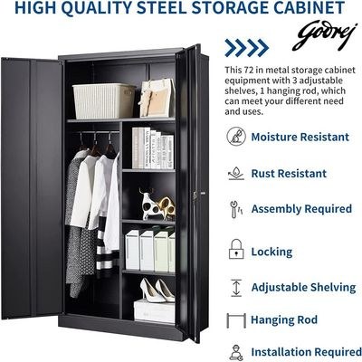 Godrej Steel Wardrobe with Full-Height Design, Centre Partition, Adjustable Shelves, and Black Scratch-Resistant Finish - Image 5
