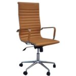 Modern Executive Office Chair, Beige Leather, Swivel (Beige, High Back)