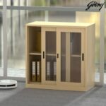 Godrej Low Height Glass Sliding Door Steel Bookshelf with Shelves, Durable Steel Frame, and Sleek Beige Finish
