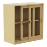 Godrej Low Height Glass Sliding Door Steel Bookshelf with Shelves, Durable Steel Frame, and Sleek Beige Finish