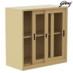 Godrej Low Height Glass Sliding Door Steel Bookshelf with Shelves, Durable Steel Frame, and Sleek Beige Finish