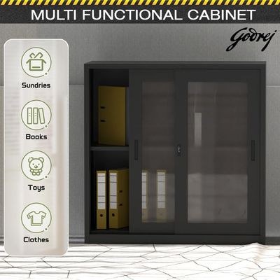 Godrej Low Height Glass Sliding Door Steel Bookshelf with Shelves, Durable Steel Frame, and Sleek Black Finish - Image 3