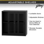 Godrej Low Height Glass Sliding Door Steel Bookshelf with Shelves, Durable Steel Frame, and Sleek Black Finish