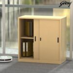 Godrej Low Height Sliding Door Steel Bookshelf with Shelves, Durable Steel Frame, and Sleek Beige Finish