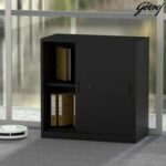 Godrej Low Height Sliding Door Steel Bookshelf with Shelves, Durable Steel Frame, and Sleek Black Finish