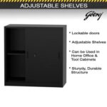 Godrej Low Height Sliding Door Steel Bookshelf with Shelves, Durable Steel Frame, and Sleek Black Finish