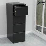 Godrej 4 Drawer Steel Filing Cabinet with Secure Lock, Heavy-Gauge Steel, and Black Powder-Coated Finish