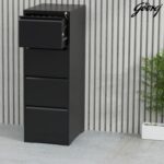 Godrej 4 Drawer Steel Filing Cabinet with Secure Lock, Heavy-Gauge Steel, and Black Powder-Coated Finish