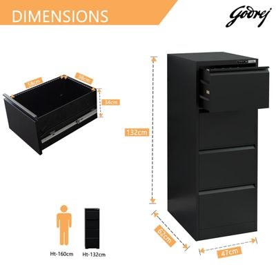 Godrej 4 Drawer Digital Filing Cabinet with Touch Screen Lock, Heavy-Duty Steel, and Scratch-Resistant Black Finish - Image 3